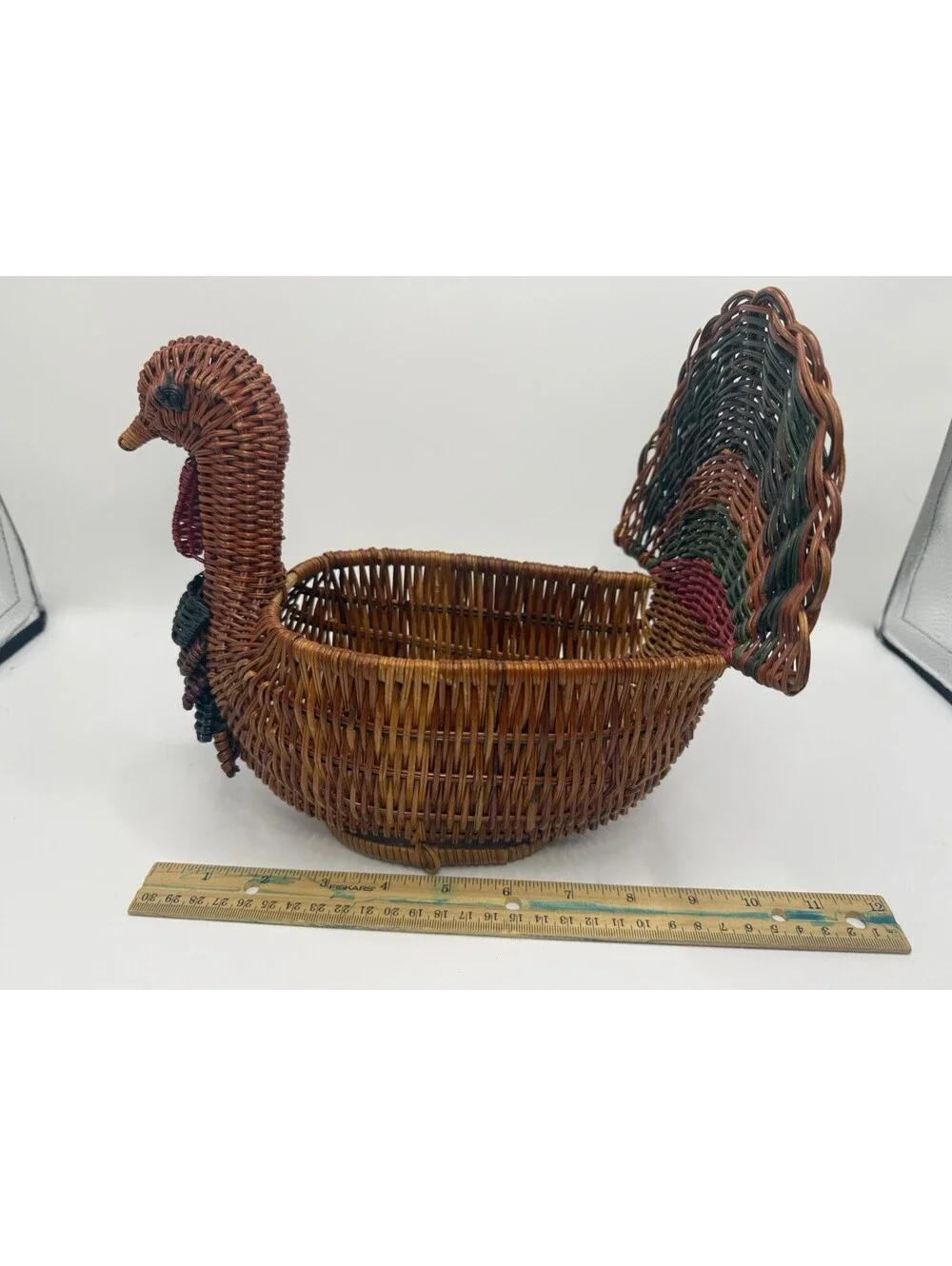 Vintage Wicker Turkey Woven Rattan Bread Basket Planter Farmhouse Country  Decor